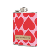 Extravagant romantisches Rot-Rot-Rosa-Herz-Muster  Flachmann (Links)