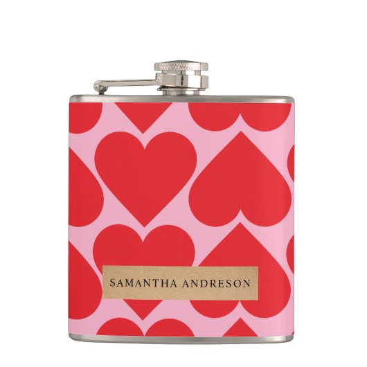 Extravagant romantisches Rot-Rot-Rosa-Herz-Muster  Flachmann (Vorderseite)