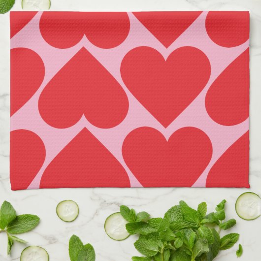 Extravagant romantisches Rot-Rot-Rosa-Herz-Muster Geschirrtuch (Gefaltet)