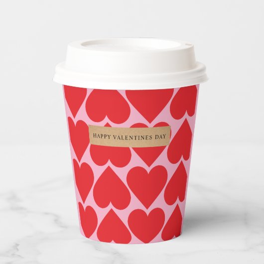 Extravagant romantisches Rot-Rot-Rosa-Herz-Muster Pappbecher (Vorderseite)