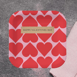 Extravagant romantisches Rot-Rot-Rosa-Herz-Muster Pappteller