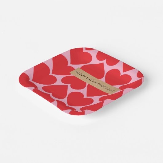 Extravagant romantisches Rot-Rot-Rosa-Herz-Muster  Pappteller (Gewinkelt)