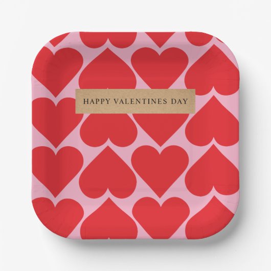 Extravagant romantisches Rot-Rot-Rosa-Herz-Muster  Pappteller (Vorderseite)