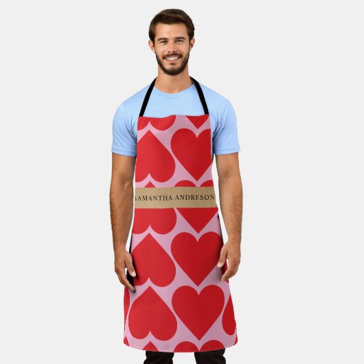 Extravagant romantisches Rot-Rot-Rosa-Herz-Muster Schürze (Getragen)