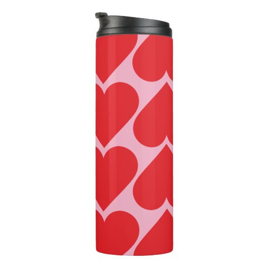 Extravagant romantisches Rot-Rot-Rosa-Herz-Muster Thermosbecher (Nach rechts gedreht)