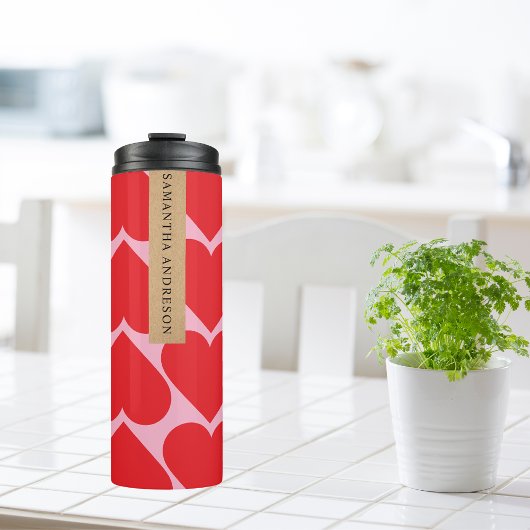 Extravagant romantisches Rot-Rot-Rosa-Herz-Muster Thermosbecher