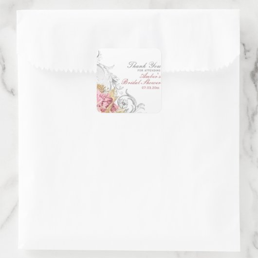 Extravagant rosa Brautparty Quadratischer Aufkleber (Tasche)