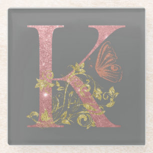 Extravagant rosa Glitzer Letter K Glasuntersetzer