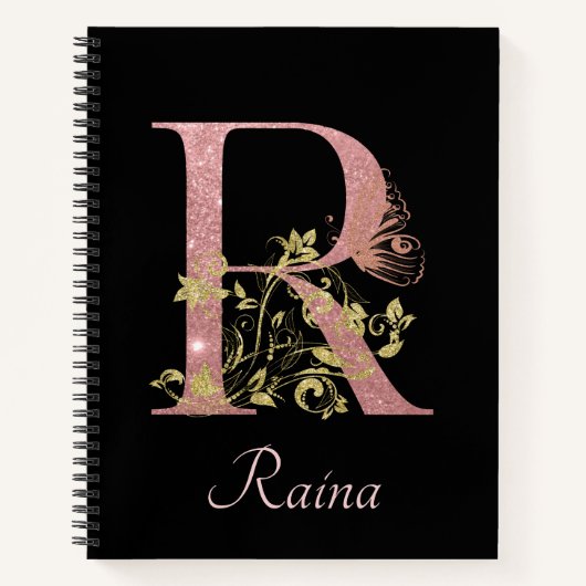 Extravagant rosa Glitzer Letter R Bullet Journal Notizblock (Vorderseite)