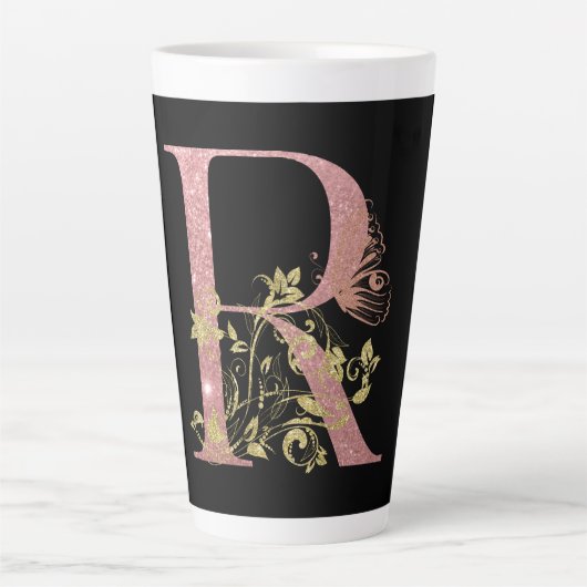 Extravagant rosa Glitzer Letter R Latte Tasse (Vorderseite)