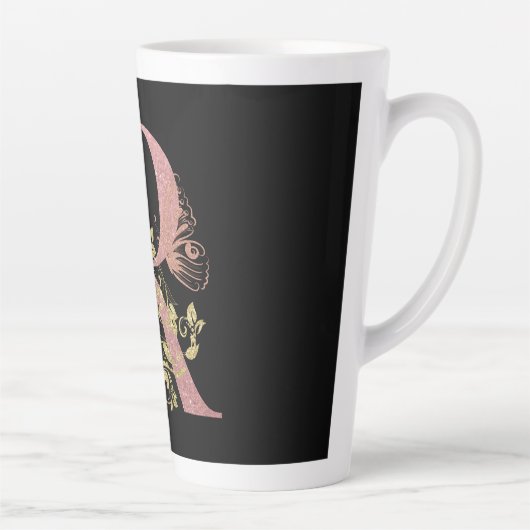 Extravagant rosa Glitzer Letter R Latte Tasse (Rechts)