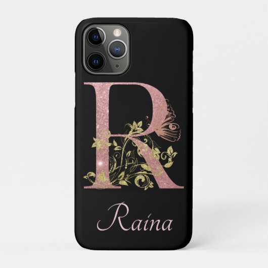 Extravagant rosa Glitzer Letter R Personalisiert Case-Mate iPhone Hülle (Rückseite)