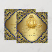 Extravagant Royal Blue Gold Glitzer Prince Baby Du Einladung (Vorne/Hinten)