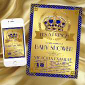 Extravagant Royal Blue Gold Prince Baby Dusche Einladung