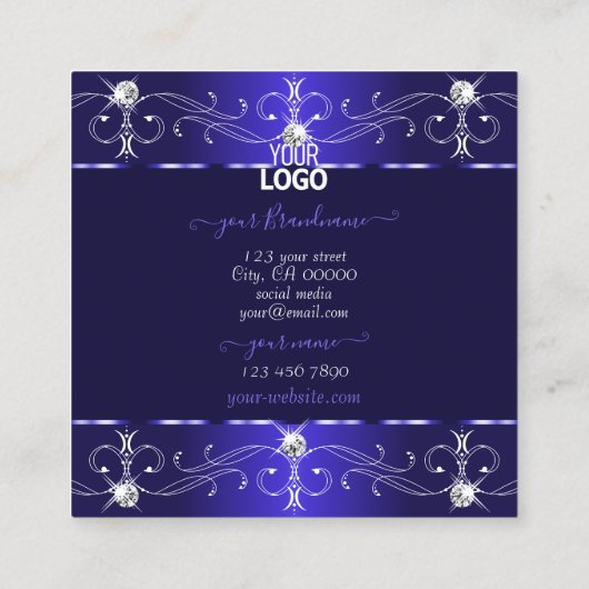 Extravagant Royal Blue Verziert Ornamente mit Logo Quadratische Visitenkarte (Rückseite)