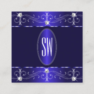 Extravagant Royal Blue Verziert Ornaments Monogram Quadratische Visitenkarte
