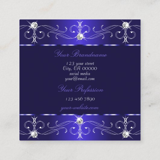Extravagant Royal Blue Verzierte Ornamente mit Fot Quadratische Visitenkarte (Rückseite)