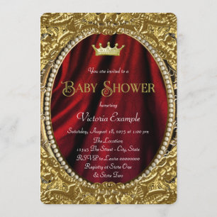 Extravagant Royal Red and Gold Prince Baby Dusche Einladung