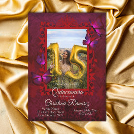 Extravagant Ruby Red Butterfly Quinceanera Einladu Einladung