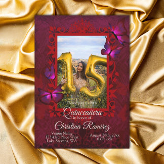 Extravagant Ruby Red Butterfly Quinceanera Einladu Einladung