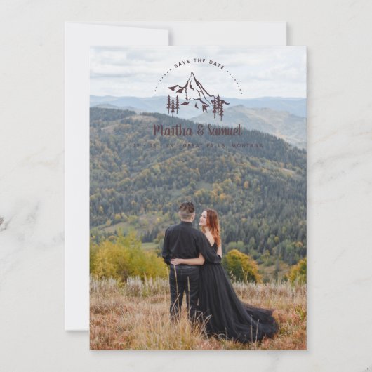 Extravagant Rustikale Landschaft Berge Romantische Save The Date (Vorderseite)