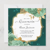Extravagant Sage Green Gold Floral Rose Quinceaner