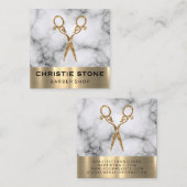 Extravagant Salon Shears Marble Gold Trim Quadratische Visitenkarte (Vorne/Hinten)