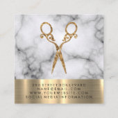 Extravagant Salon Shears Marble Gold Trim Quadratische Visitenkarte (Rückseite)