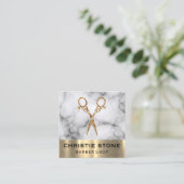 Extravagant Salon Shears Marble Gold Trim Quadratische Visitenkarte (Stehend Vorderseite)