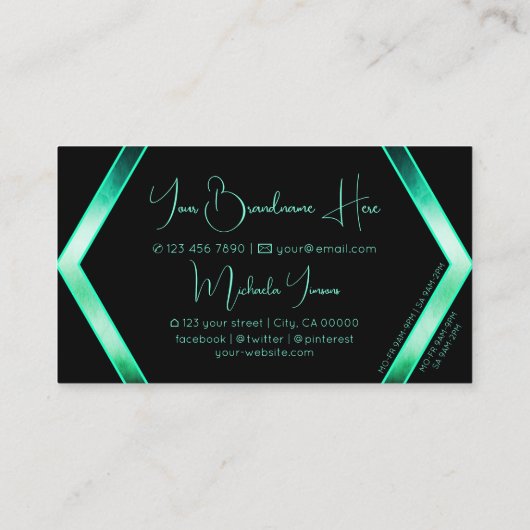 Extravagant Schwarz Aquamarines Muster mit Monogra Visitenkarte (Rückseite)