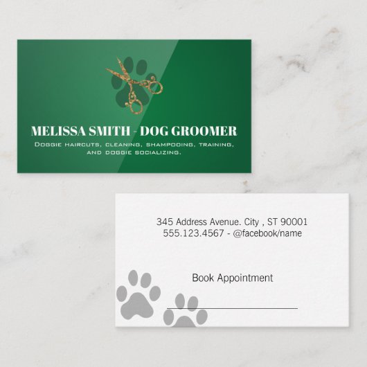 Extravagant Shears Dog Groomer | Grüner Glanz Terminkarte (Vorne/Hinten)