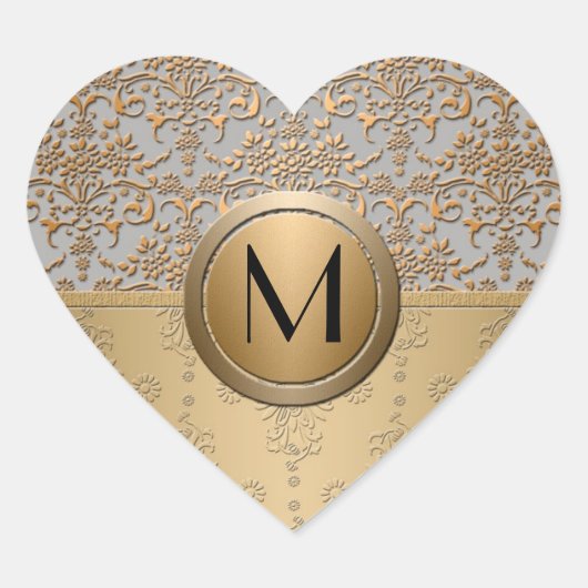 Extravagant simulierter Gold- und Silbermonogramm- Herz-Aufkleber (Vorderseite)