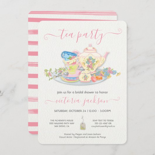 Extravagant Tee Party Geburtstag Brautparty Einladung (Vorne/Hinten)