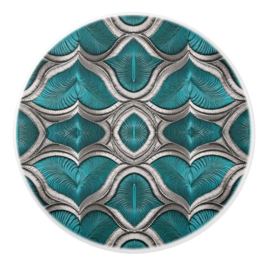 Extravagant Türkis und Silber Keramikknauf (Vorderseite)