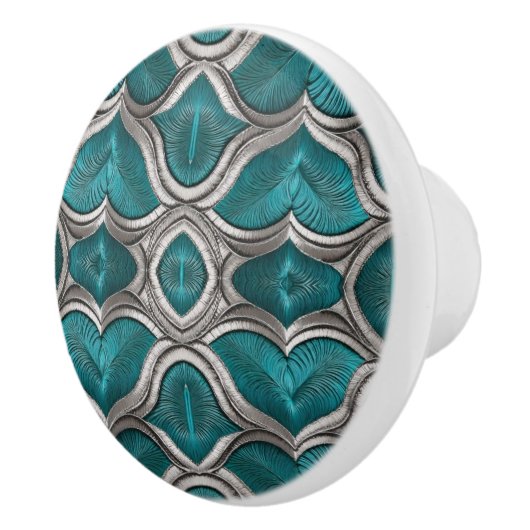 Extravagant Türkis und Silber Keramikknauf (Rechts)