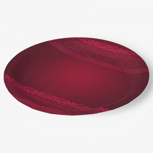 Extravagant und elegant roter Hintergrund Stilvoll Pappteller (Schrägansicht)