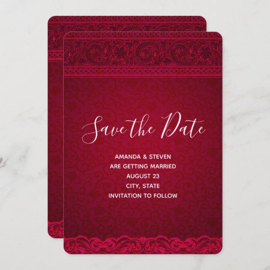 Extravagant und elegant roter Hintergrund Stilvoll Save The Date (Vorne/Hinten)