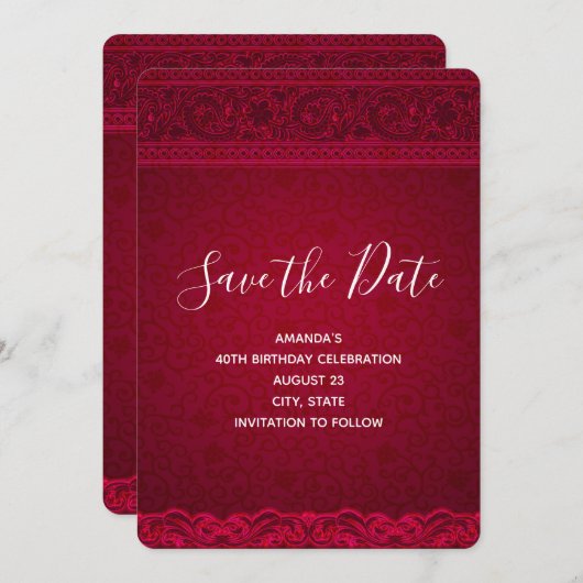 Extravagant und elegant roter Hintergrund Stilvoll Save The Date (Vorne/Hinten)