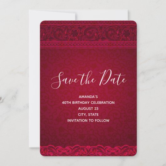 Extravagant und elegant roter Hintergrund Stilvoll Save The Date (Vorderseite)