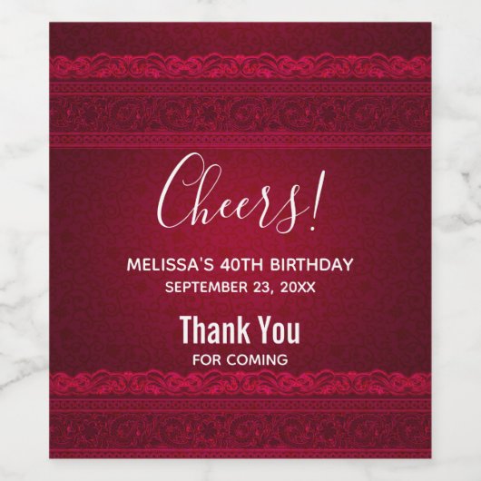 Extravagant und elegant roter Hintergrund Stilvoll Weinetikett (Einzelnes Label)