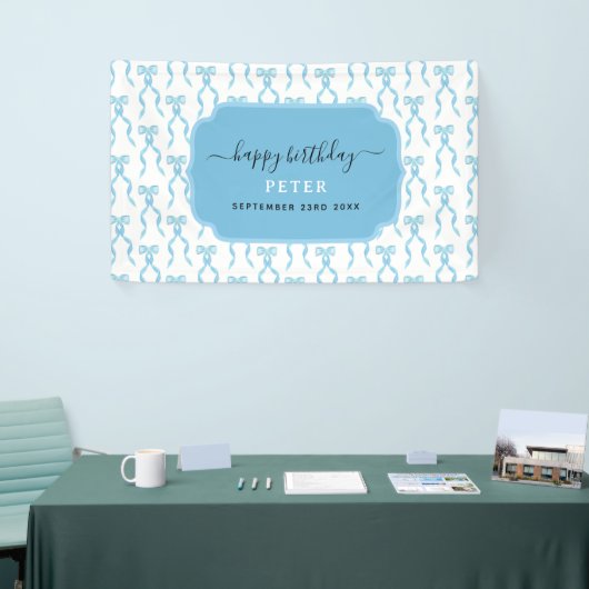 Extravagant Watercolor Blue Bow Birthday Banner (Messeveranstaltung)