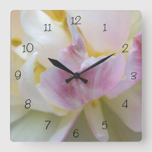 Extravagant Weiß und Rosa Tulip Quadratische Wanduhr (Vorderseite)