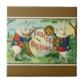 Extravagant White Oaster Bunnies Dark Brown Fliese (Vorderseite)