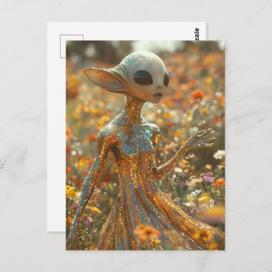 Extravagante Alien Postkarte (Vorne/Hinten)