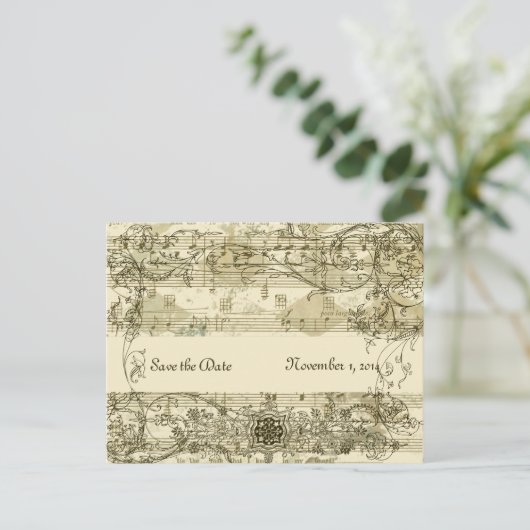 Extravagante Antikmusik Save the Date Ankündigungspostkarte (Stehend Vorderseite)