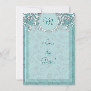 Extravagante Aquamarine Monogramm-Save the Date-Ka Einladung