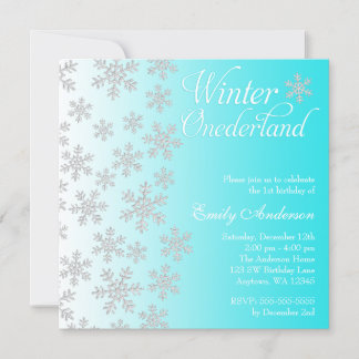 Extravagante Aquamarine Schneeflocken Winter Onede Einladung