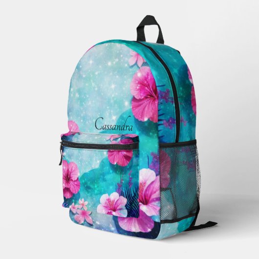 Extravagante Aquamarine und rosa Aquarellfarben Hi Bedruckter Rucksack (Rückseitige Ecke Rechts)
