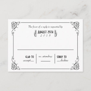 Extravagante Art Deco Black & White Wedding RSVP C