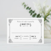 Extravagante Art Deco Black & White Wedding RSVP C Karte (Stehend Vorderseite)